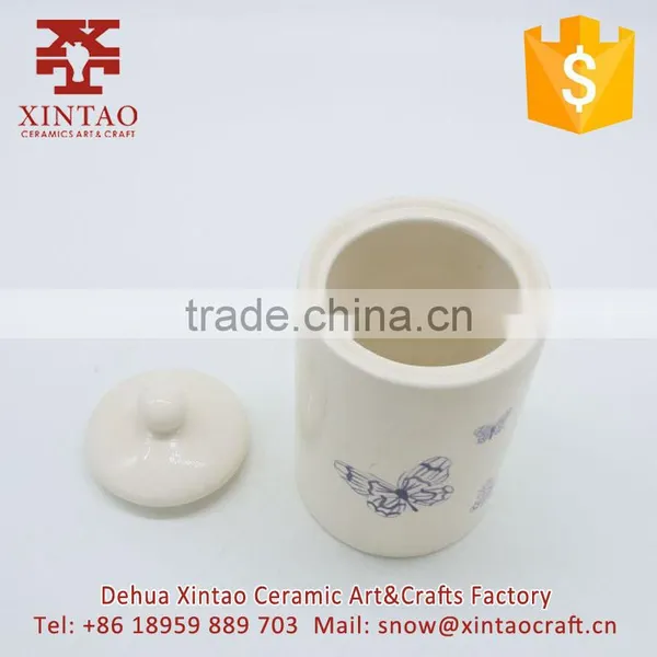 Antique Butterfly Design Porcelain Ceramic Treasure Jewelry Box Round photo-4