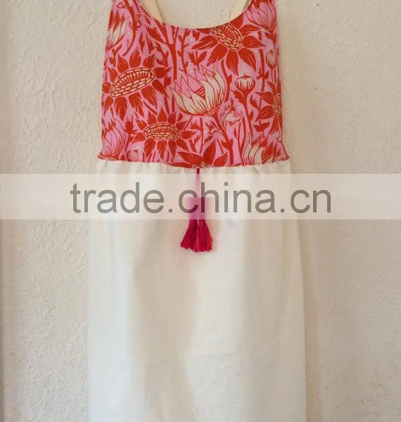 Fashion Printed Beach Girl Dress Of 9 Years Old With Front Tassel photo-3