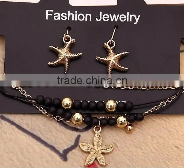 Hot Selling Starfish Charm Custom Charm Seed Bead Multi-strand Bracelets Earrings Set From Yiwu Factory photo-2