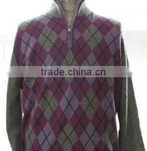 DL1222 Men's Diamond Lattice Mock Zipper 100%cashmere Fashion Sweater