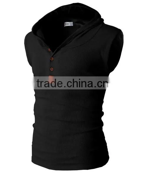 OEM New Design Cotton Plain Mens Custom Sleeveless Pullover Hoodie photo-2