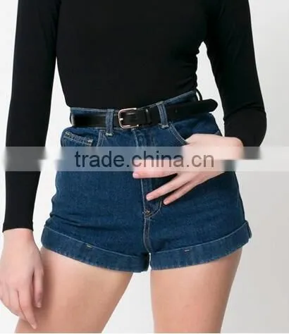 EY0609P Europe Style 2017 Ladies High Waist Retro Washed Denim Shorts photo-2