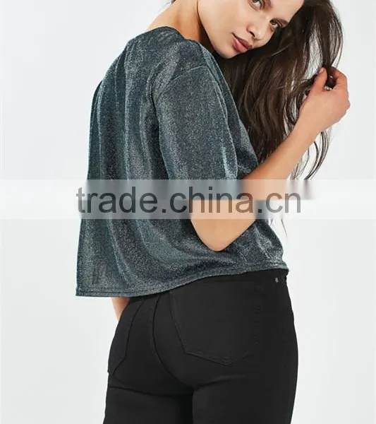 Wholesale Fashion Metallic Shimmer T-shirt Women photo-2