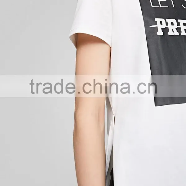 Women's English Pattern High Quality Cotton Long Printing Casual t Shirt With High Split Sides photo-2