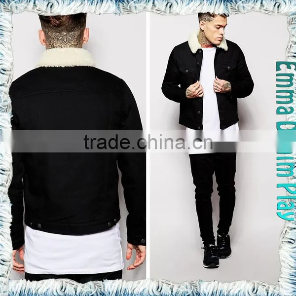 2015 New Male Winter Black Cotton Denim Bomber Fleece Coats photo-3