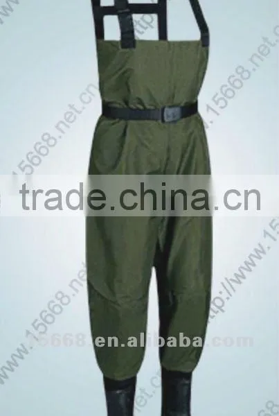 2012 Best Seller Waterproof PVC High Quality Fishing Waders Clothing With Belt Buckles Vulcanize Rubber Shoe