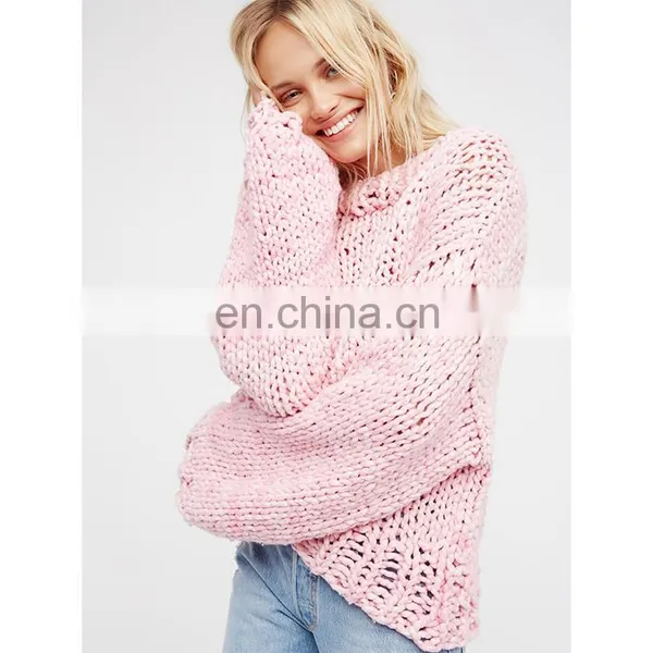 Womens Handmade Crew Neck Pullover Loose Oversized Kintted Sweater photo-2