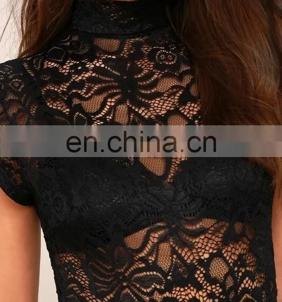 2017 Short Sleeve Black Slimming Lace Bodysuit for Women photo-2