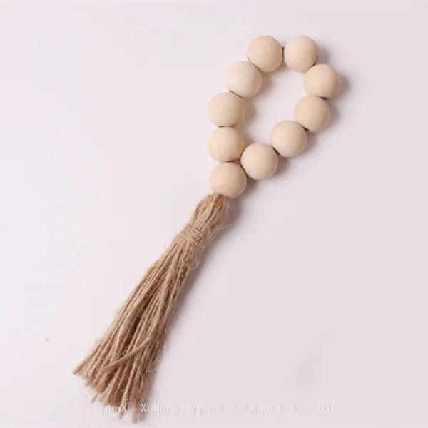 New Arrival Handmade Wood Beads Woven Natural Hemp Rope Tassel Napkin Rings photo-5