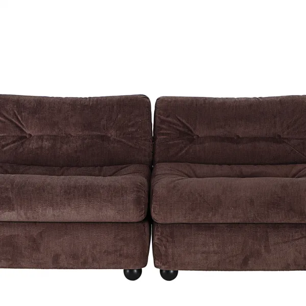 2-Seat Modular Sofa Retro Textured Fabric Split-Design Loveseat With Swivel Wheels