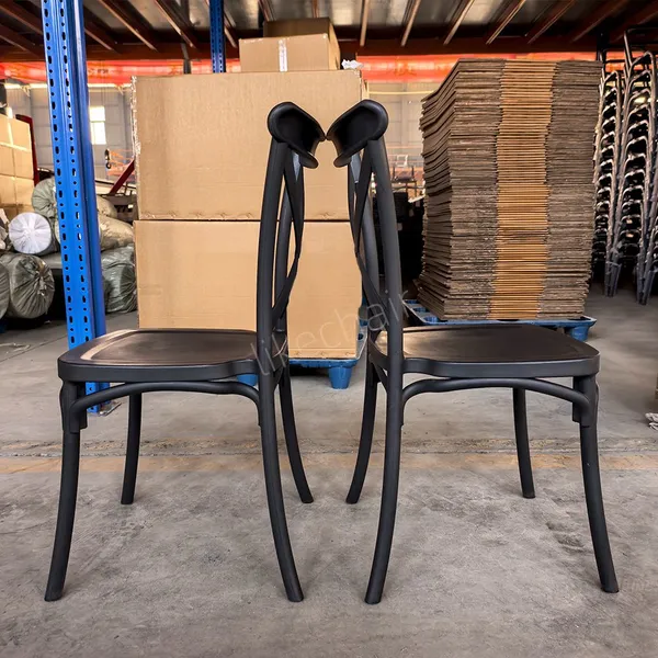 Wholesale Stackable Matte Black Cross Back Plastic Dining Chairs for Wedding Banquet Cafe photo-2
