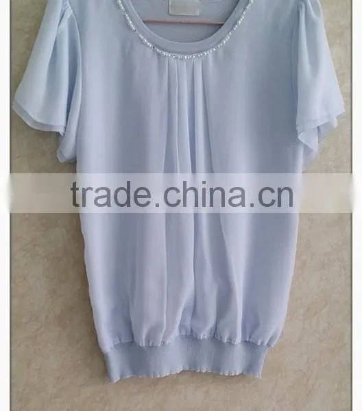 Simple Chiffon T-shirt Short Sleeve Knitting Wear With Chiffon Stitching