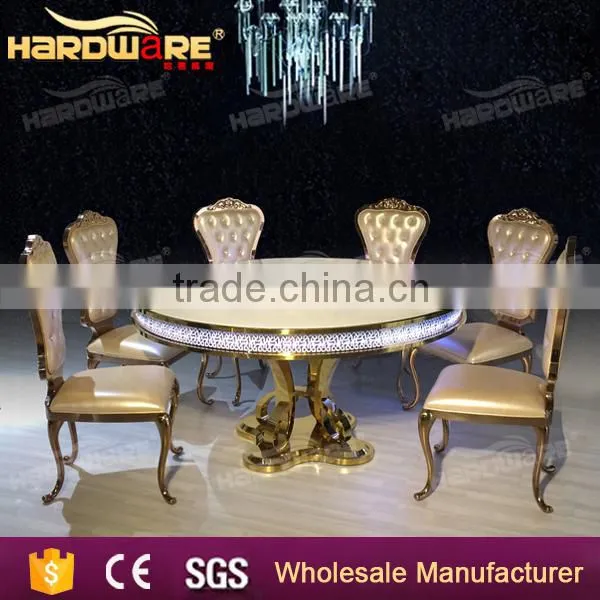 Mdf Hotel Gold Hotel Dining Table Golden Base Stainless Steel Led Table photo-4