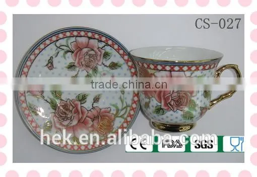 Flower Tea Cup and Saucer With Gold Rim photo-4