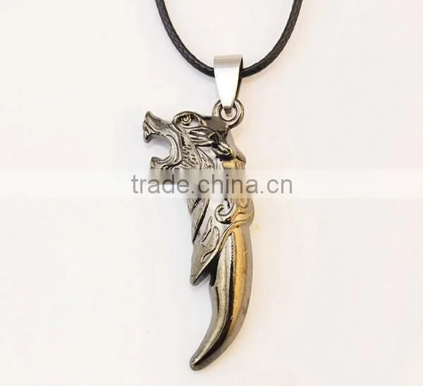 Popular Personality Stainless Steel Bronze Wolf Tooth Pendants Necklace photo-2