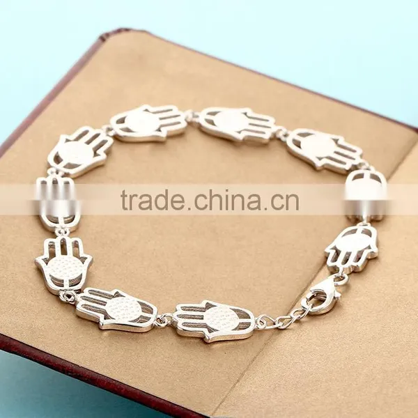 925 Sterling Silver Blue Opal Hamsa Hand Shape Bracelet SBI160W photo-4