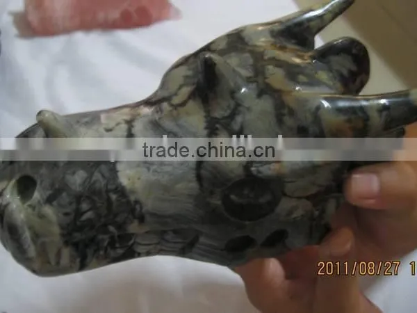 Wholesale Fashion Natural Crystal/obsidian/agate/tiger Eye Stone Dragon Head Skull photo-3