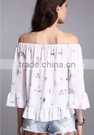 Pretty Steps 2016 Hot Sale Animal Printed Shirt Women Blouses And Ladies Autumn Tops Off The Shoulder Tops photo-2