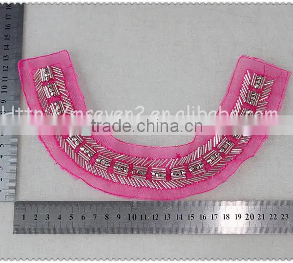 2016 New Design Handmade Red Net Fabric Beaded Collar, Crystal Tube Round Beads Collar photo-2