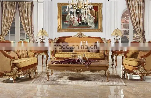 Antique Classic Royal Solid Wood Carved Sofa, Luxury Button Tufted Golden Sofa Set, Palace Design Living Room Furniture Set photo-3