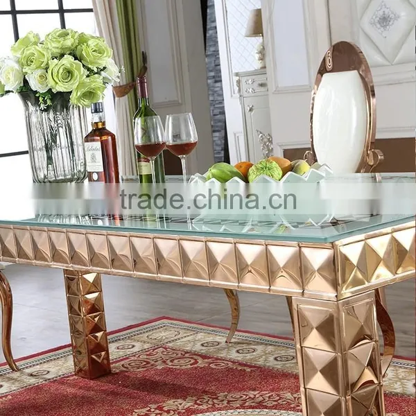 Stainless Steel Frame Adjustable Event Glass Dining Table photo-4