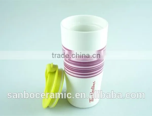 Ceramic Coffee Mug Without Handle With Silicone Lid / Band, Tall Ceramic Mugs photo-3