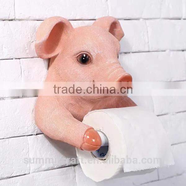 Resin Pink Pig Bust Funny Animal Toilet Paper Holder photo-4