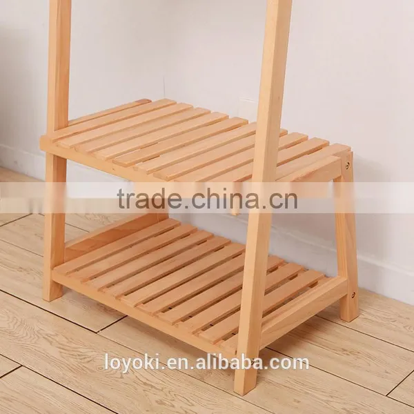 Solid Beech Wood Coat Rack Hat Purse Display Stand With Shoe Bench Entry Way Coat Rack photo-4