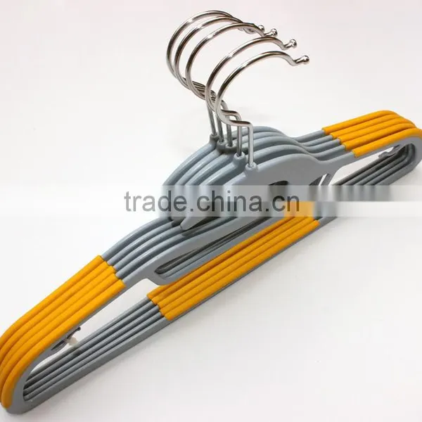 Multifunction Plastic Antiskid Wet & Dry Clothes Flocking Hanger With Pulley, Chrome Plated Hook photo-3