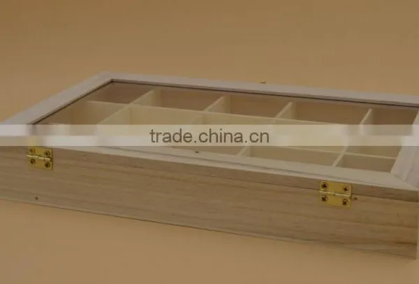 Pine Wood Divided Box With Clear Lid