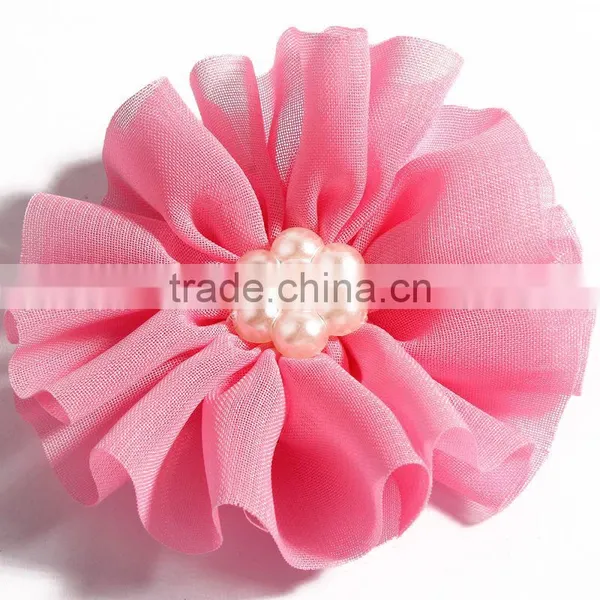 Fabric Chiffon Flower With Pearl Beads Center for Kids Hair Accessories photo-6