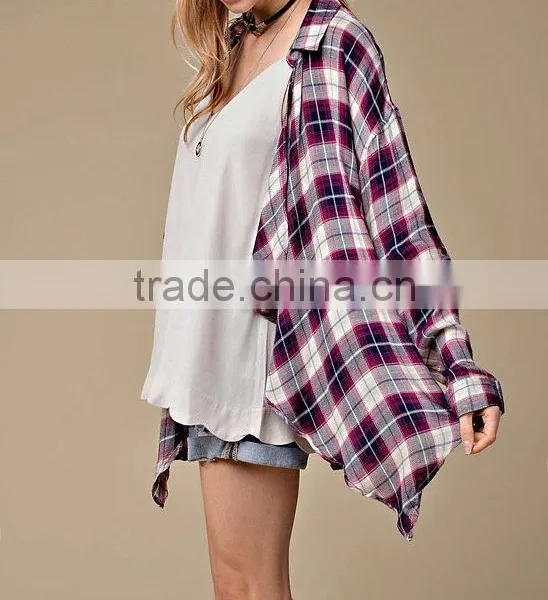 Western Style Europea Lady Hot Sale Spring Autumn Shirt Cardigan Open Front Plaid Button Up Style Casual Cardigan photo-4