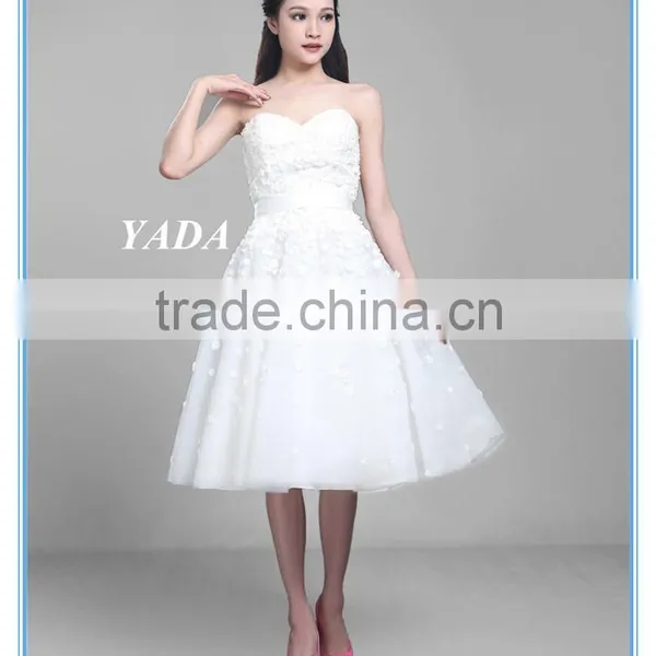 Pretty Off Shoulder Tulle Handmade Appliques Knee Length Wedding Dress photo-6