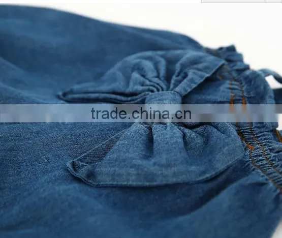 Suspender Denim Bowtie Shorts Diaper Bloomer Wholesale Baby Clothes Shorts photo-5