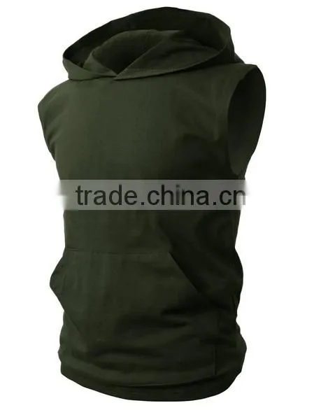 OEM New Design Cotton Plain Mens Custom Sleeveless Hoodie With Pocket photo-5