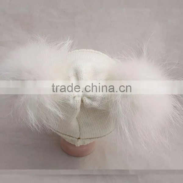 Myfur Christmas Kid Hat Girl Genuine Fur Pom Pom Children Crochet Winter Hat photo-5