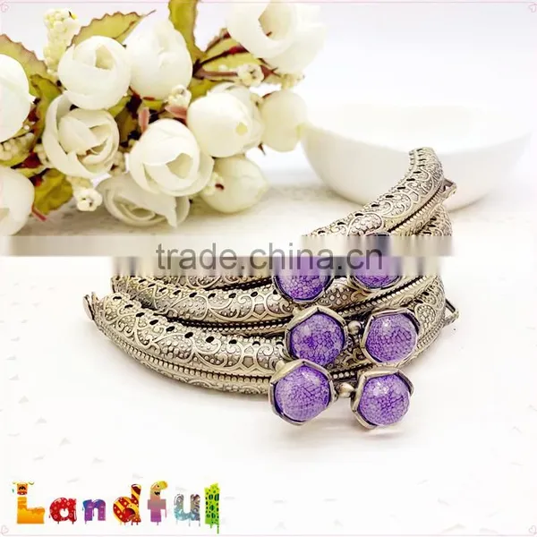 3.35inch Antique Brass Round Crystal Candy Bead Sewing Handmade Purse Frame photo-3