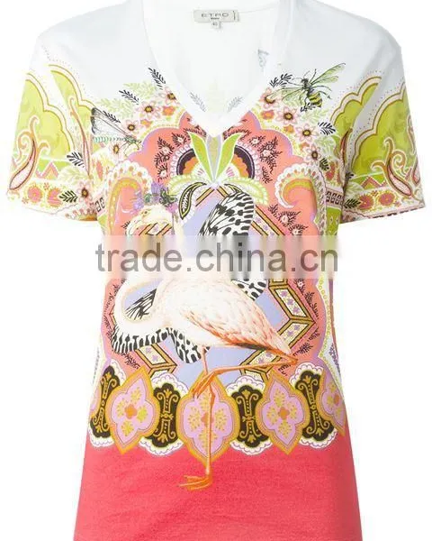 Custom Womens White 100 Cotton Printed t Shirts,Top Quality Short Sleeve V Neck Printed T Shirts For Women photo-2