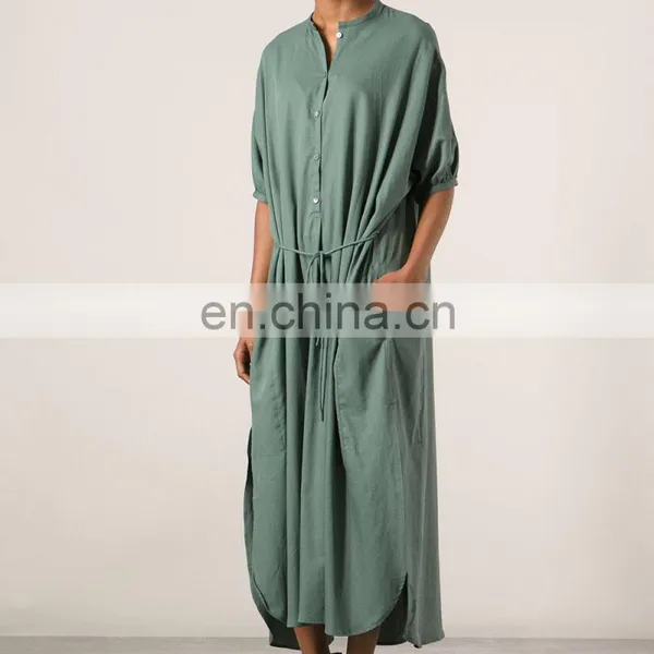 CHEFON Shirt Maxi Dress With Sleeves