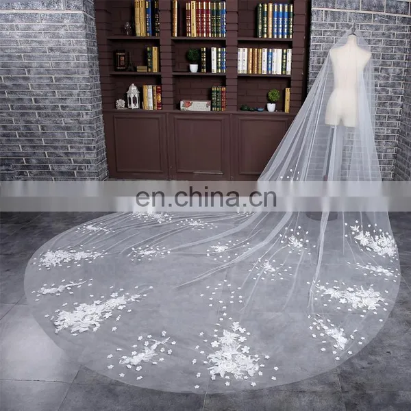 HSP1704 High Quality Lace Appliqued Veil Wedding Bridal Long Cathedral photo-3