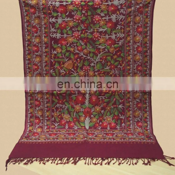 All Over Embroidered Pure Wool Pashmina Shawls photo-5