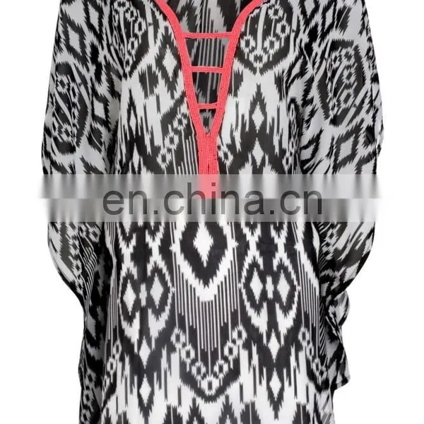 2015 Wholesale Factory Price BEADED NECK PRINTED KAFTAN Slim Embroidered Poncho/ Short Kaftan For Women Summer Wear photo-3