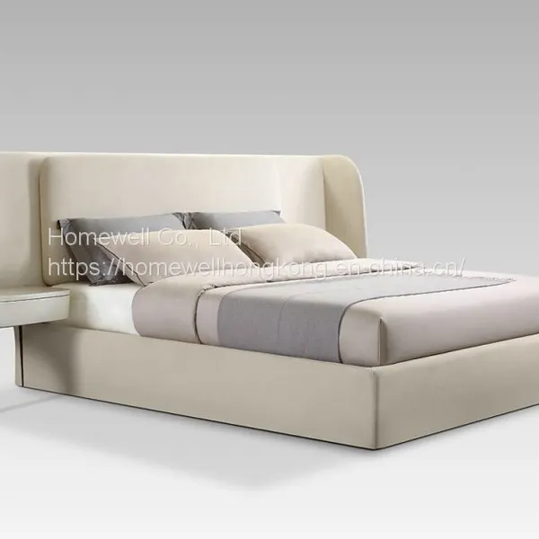 Luxurious genuine leather bed BB2809 with floating bedsides-bedroom furniture
