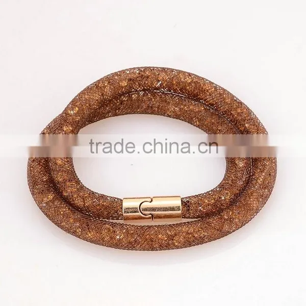Double Mesh Stardust Bracelets Rhinestones Magnetic Clasp Charm Bangles