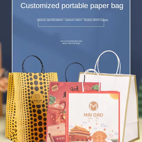 Wholesale Shopping Takeaway Popcorn Bread Food Wax Custom Print Logo Handle White Brown Kraft Paper Bag photo-4