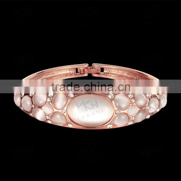 Fashion 18K Gold Plated Metal Opal Gemstone Cuff Bracelet photo-2