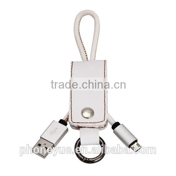 2016 Genuine Leather Metal Micro Usb Cable Keychain for Samsung photo-3