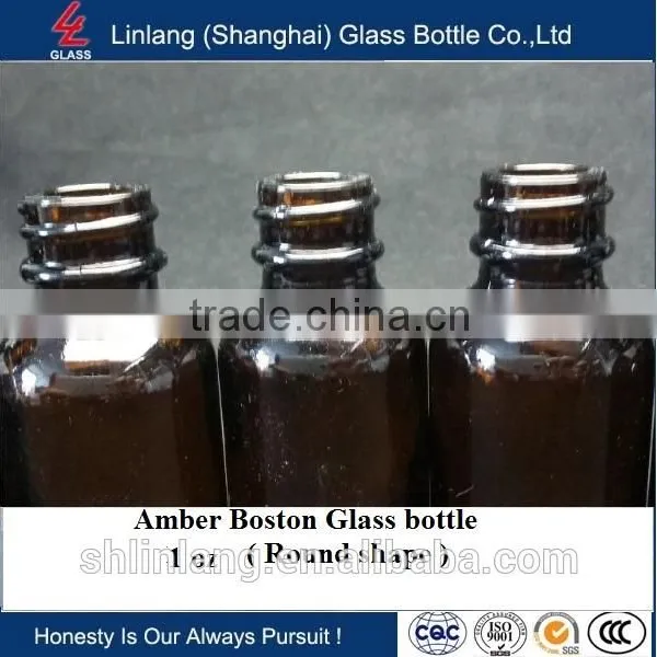 Amber Glass Bottle Boston Round 1oz photo-2