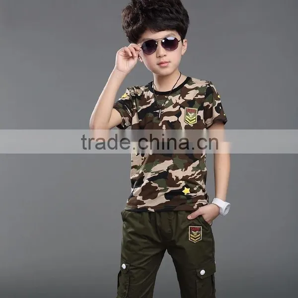 Boys Short Sleeve Cotton Handsome Camouflage Suit photo-3