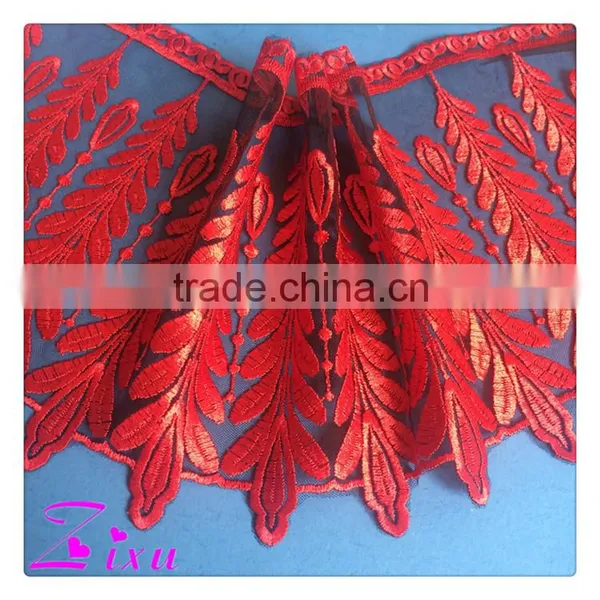Red Embroidered Tulle Lace Fabric for Wedding Dresses